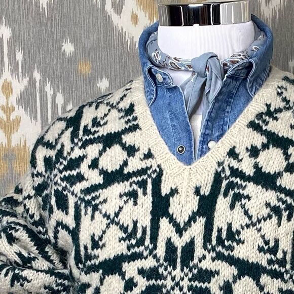 Ralph Lauren Vintage 1990 Hand-knit Polo Country Green Snowflake Sweater - Picture 14 of 16